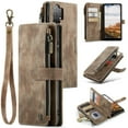 thumbnail image 1 of Wallet Case Compatible with Samsung Galaxy A13 5G, Multifunctional Magnetic Closure Folio Case, [RFID Blocking] Durable PU Leather Flip Lanyard Strap Wristlet Zipper Card Holder Phone Case, Brown, 1 of 10