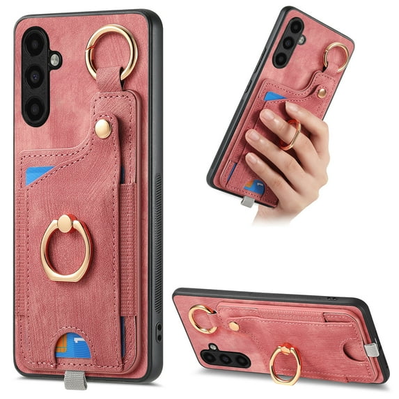 Wallet Case Compatible with Samsung Galaxy A14 5G with Card Holder, 360° Rotation Finger Ring Stand PU Leather Cover Drop Protection with Magnetic Snap Case Cover for Galaxy A14 5G - Pink