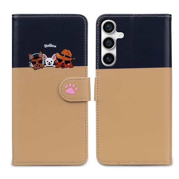 Wallet Case Compatible with Samsung Galaxy A15, Lovely PU Leather Card Slots Cash Pocket Wrist Strap Kickstand Cute Pattern Shockproof Protective Phone Case for Samsung Galaxy A15, Khaki