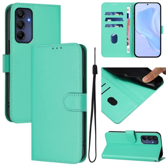 Wallet Case Compatible for Samsung Galaxy A16 4G / 5G, PU Leather Magnetic Closure Protective Flip Folio Case with 3 Card Holder and Wrist Strap Cover Women Men,Green,For Galaxy A16 4G / 5G