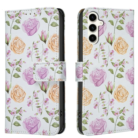 Wallet Case Compatible with Samsung Galaxy A16 5G/4G with Card Holder, Convertible Stand Flowers Case Magnetic for Women and Girls, Butterfly Floral Protective PU Leather Flip Case, Yellow Rose