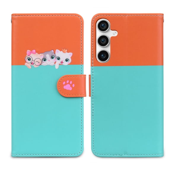 Wallet Case Compatible with Samsung Galaxy A25 5G, Lovely PU Leather Card Slots Cash Pocket Wrist Strap Kickstand Cute Pattern Shockproof Protective Phone Case for Samsung Galaxy A25 5G, Skyblue