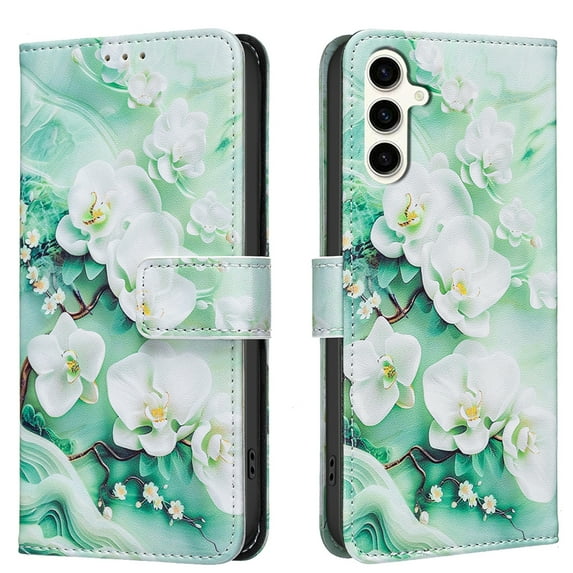 Wallet Case Compatible with Samsung Galaxy A26 5G with Card Holder, Convertible Stand Flowers Case Magnetic for Women and Girls, Butterfly Floral Protective PU Leather Flip Case, Green