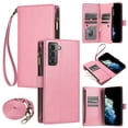 thumbnail image 1 of Wallet Case Compatible with Samsung Galaxy A32 5G, Luxury ID Cash Credit Card Slots Zipper Holder Carrying Pouch Folio Flip PU Leather Cover [Detachable Crossbody Strap & Wrist Strap], Pink, 1 of 8