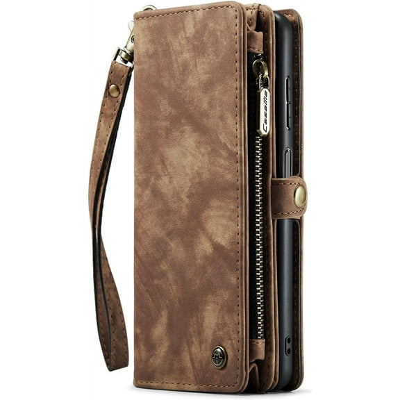 Wallet Case Compatible with Samsung Galaxy A32 5g 2 in 1 Leather Zipper Detachable Magnetic Phone Case with 10 Card Slots Clutch Purse Cover Samsung Galaxy A32 5g Premium PU Case Brown