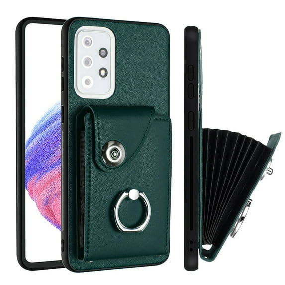 Wallet Case Compatible for Samsung Galaxy A33 5G with Card Holder, Rotation Finger Ring Kickstand Card Slots Case, Classic PU Leather Shockproof Magnetic Button Cover for Galaxy A33 5G, Green