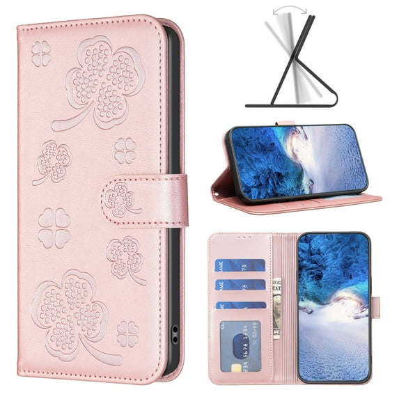 Wallet Case Compatible with Samsung Galaxy A33 5G with Card Holder, Slim Stand Case for Women and Girls Lovely Embossed Floral Protective PU Leather Flip Case for Samsung Galaxy A33 5G, Pink