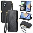 thumbnail image 1 of Wallet Case Compatible with Samsung Galaxy A35, Detachable Wrist Strap PU Leather Card Slots Zipper Pocket Classic Kickstand Embossed Flip Case Cover for Samsung Galaxy A35, Black, 1 of 10