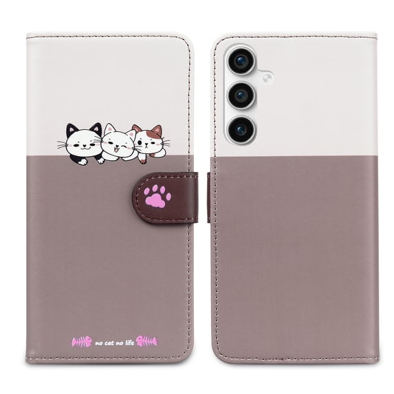 Wallet Case Compatible with Samsung Galaxy A35, Lovely PU Leather Card Slots Cash Pocket Wrist Strap Kickstand Cute Pattern Shockproof Protective Phone Case for Samsung Galaxy A35, Gray