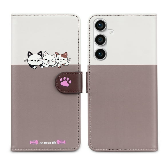 Wallet Case Compatible with Samsung Galaxy A35, Lovely PU Leather Card Slots Cash Pocket Wrist Strap Kickstand Cute Pattern Shockproof Protective Phone Case for Samsung Galaxy A35, Gray