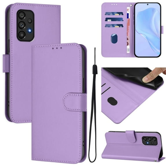 Wallet Case Compatible for Samsung Galaxy A53 5G, PU Leather Magnetic Closure Protective Flip Folio Case with 3 Card Holder and Wrist Strap Cover Women Men,Purple,For Galaxy A53 5G