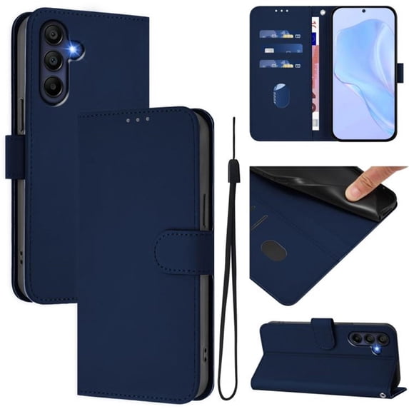 Wallet Case Compatible for Samsung Galaxy A57 5G, PU Leather Magnetic Closure Protective Flip Folio Case with 3 Card Holder and Wrist Strap Cover Women Men,Navy Blue,For Galaxy A57 5G