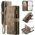 thumbnail image 1 of Wallet Case Compatible with Samsung Galaxy Note 10 Plus, Multifunctional Magnetic Closure Folio Case, [RFID Blocking] Durable PU Leather Flip Lanyard Strap Wristlet Zipper Card Holder Case, Brown, 1 of 10