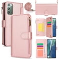 thumbnail image 1 of Wallet Case Compatible with Samsung Galaxy Note 20 Zipper Luxury ID Cash Credit Card Slots Holder Crossbody Lanyard Folio PU Leather Cover [Detachable Magnetic Hard Case] with Strap, Rosegold, 1 of 9