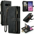 thumbnail image 1 of Wallet Case Compatible with Samsung Galaxy S10, Multifunctional Magnetic Closure Folio Case, [RFID Blocking] Durable PU Leather Flip Lanyard Strap Wristlet Zipper Card Holder Phone Case, Black, 1 of 10