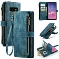 thumbnail image 1 of Wallet Case Compatible with Samsung Galaxy S10, Multifunctional Magnetic Closure Folio Case, [RFID Blocking] Durable PU Leather Flip Lanyard Strap Wristlet Zipper Card Holder Phone Case, Blue, 1 of 10
