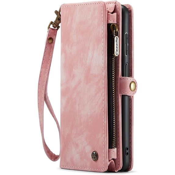 Wallet Case Compatible with Samsung Galaxy S10 Plus 2 in 1 Leather Zipper Detachable Magnetic Phone Case with 10 Card Slots Clutch Purse Cover Samsung Galaxy S10 Plus Premium PU Pink