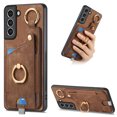thumbnail image 1 of Wallet Case Compatible with Samsung Galaxy S21 FE with Card Holder, 360° Rotation Finger Ring Stand PU Leather Cover Drop Protection with Magnetic Snap Case Cover for Galaxy S21 FE - Brown, 1 of 8