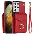 thumbnail image 1 of Wallet Case Compatible with Samsung Galaxy S21 Ultra,Case with Card Holder,with a strap,RFID Blocking Leather Cover 360°Rotation Ring Kickstand Protective Bumper Designed for Galaxy S21 Ultra,Red, 1 of 10