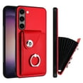 thumbnail image 1 of Wallet Case Compatible for Samsung Galaxy S22 with Card Holder, Rotation Finger Ring Kickstand Card Slots Case, Classic PU Leather Shockproof Magnetic Button Cover for Galaxy S22, Red, 1 of 8