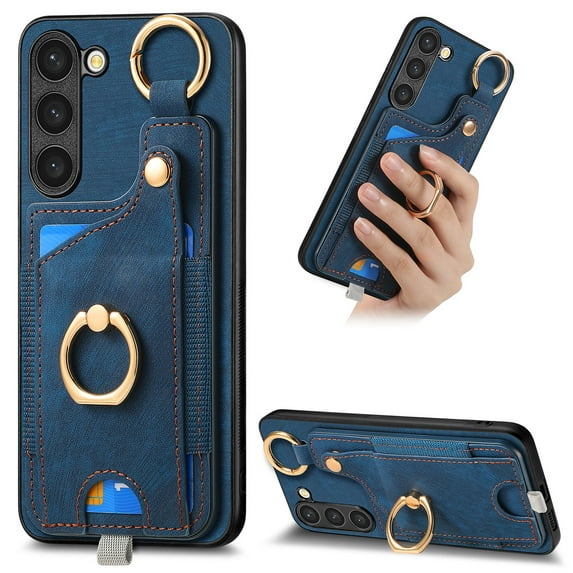 Wallet Case Compatible with Samsung Galaxy S22 Plus with Card Holder, 360° Rotation Finger Ring Stand PU Leather Cover Drop Protection with Magnetic Snap Case Cover for Galaxy S22 Plus - Blue