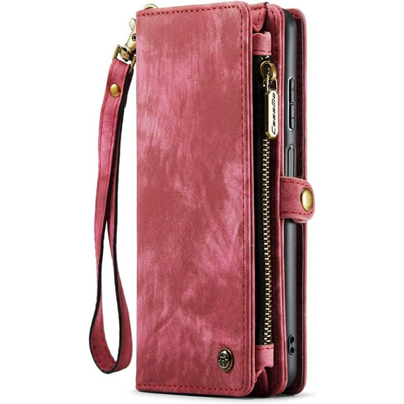 Wallet Case Compatible with Samsung Galaxy S23 2 in 1 Leather Zipper Detachable Magnetic Phone Case with 10 Card Slots Clutch Purse Cover Samsung Galaxy S23 Premium PU Case Red