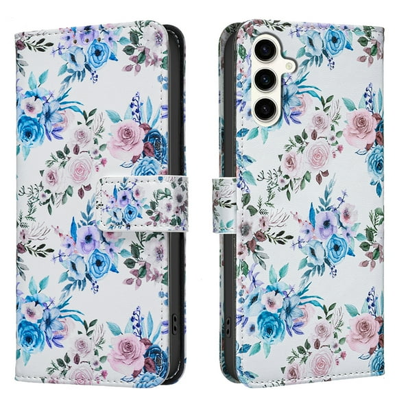 Wallet Case Compatible with Samsung Galaxy S23 FE with Card Holder, Convertible Stand Flowers Case Magnetic for Women and Girls, Butterfly Floral Protective PU Leather Flip Case, Floral