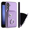 thumbnail image 1 of Wallet Case Compatible for Samsung Galaxy S23 FE with Card Holder, Rotation Finger Ring Kickstand Card Slots Case, Classic PU Leather Shockproof Magnetic Button Cover for Galaxy S23 FE, Purple, 1 of 7