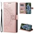 thumbnail image 1 of Wallet Case Compatible with Samsung Galaxy S23 FE PU Leather, Mandala Flower Floral Embossed Stand Feature with Wrist Strap and 3-Slots ID & Credit Cards Pocket Magnetic Clasps - Rosegold, 1 of 4