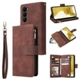 thumbnail image 1 of Wallet Case Compatible with Samsung Galaxy S23, Premium PU Leather Zipper Flip Wallet with Wrist Strap Magnetic Closure Built-in Kickstand Protective Case for Samsung S23 6.1",Coffee, 1 of 8