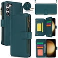 thumbnail image 1 of Wallet Case Compatible with Samsung Galaxy S23 Zipper Luxury ID Cash Credit Card Slots Holder Crossbody Lanyard Folio PU Leather Cover [Detachable Magnetic Hard Case] with Strap, Green, 1 of 14