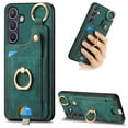 thumbnail image 1 of Wallet Case Compatible with Samsung Galaxy S24 with Card Holder, 360° Rotation Finger Ring Stand PU Leather Cover Drop Protection with Magnetic Snap Case Cover for Galaxy S24 - Green, 1 of 8