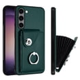 thumbnail image 1 of Wallet Case Compatible for Samsung Galaxy S24 with Card Holder, Rotation Finger Ring Kickstand Card Slots Case, Classic PU Leather Shockproof Magnetic Button Cover for Galaxy S24, Green, 1 of 7