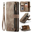 thumbnail image 1 of Wallet Case Compatible with Samsung Galaxy S24, Multifunctional Magnetic Closure Folio Case, [RFID Blocking] Durable PU Leather Flip Lanyard Strap Wristlet Zipper Card Holder Phone Case, Brown, 1 of 8