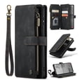 thumbnail image 1 of Wallet Case Compatible with Samsung Galaxy S24, Multifunctional Magnetic Closure Folio Case, [RFID Blocking] Durable PU Leather Flip Lanyard Strap Wristlet Zipper Card Holder Phone Case, Black, 1 of 8