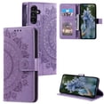 thumbnail image 1 of Wallet Case Compatible with Samsung Galaxy S24 PU Leather, Mandala Flower Floral Embossed Stand Feature with Wrist Strap and 3-Slots ID & Credit Cards Pocket Magnetic Clasps - Purple, 1 of 7