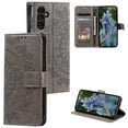 thumbnail image 1 of Wallet Case Compatible with Samsung Galaxy S24 PU Leather, Mandala Flower Floral Embossed Stand Feature with Wrist Strap and 3-Slots ID & Credit Cards Pocket Magnetic Clasps - Gray, 1 of 7