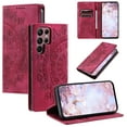 thumbnail image 1 of Wallet Case Compatible with Samsung Galaxy S24 Ultra with Card Holder, Convertible Stand Flowers Case Wallet for Women Girls, Embossed Floral Protective PU Leather Flip Case for S24 Ultra, Red, 1 of 7