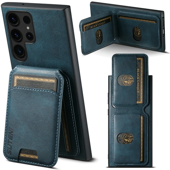 Wallet Case Compatible for Samsung Galaxy S24 Ultra, Classic Kickstand PU Leather Shockproof Drop Protective Case Cover with Card Holder Magnetic for Women and Men for Samsung Galaxy S24 Ultra, Blue