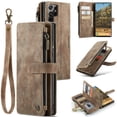 thumbnail image 1 of Wallet Case Compatible with Samsung Galaxy S24 Ultra, Multifunctional Magnetic Closure Folio Case, [RFID Blocking] Durable PU Leather Flip Lanyard Strap Wristlet Zipper Card Holder Phone Case, Brown, 1 of 10