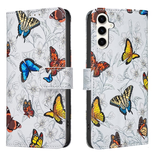 Wallet Case Compatible with Samsung Galaxy S25 with Card Holder, Convertible Stand Flowers Case Magnetic for Women and Girls, Butterfly Floral Protective PU Leather Flip Case, Colorful Butterflies
