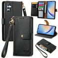 thumbnail image 1 of Wallet Case Compatible with Samsung Galaxy S25, Heart Pattern Detachable Wrist Strap PU Leather Card Slots Zipper Pocket RFID Blocking Kickstand Phone Case for Samsung Galaxy S25, Black, 1 of 10
