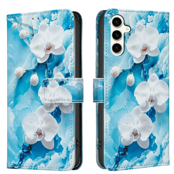 Wallet Case Compatible with Samsung Galaxy S25 Plus with Card Holder, Convertible Stand Flowers Case Magnetic for Women and Girls, Butterfly Floral Protective PU Leather Flip Case, Blue