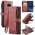 thumbnail image 1 of Wallet Case Compatible with Samsung Galaxy S8, Multifunctional Magnetic Closure Folio Case, [RFID Blocking] Durable PU Leather Flip Lanyard Strap Wristlet Zipper Card Holder Phone Case, Red, 1 of 10