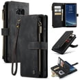 thumbnail image 1 of Wallet Case Compatible with Samsung Galaxy S8 Plus, Multifunctional Magnetic Closure Folio Case, [RFID Blocking] Durable PU Leather Flip Lanyard Strap Wristlet Zipper Card Holder Phone Case, Black, 1 of 10