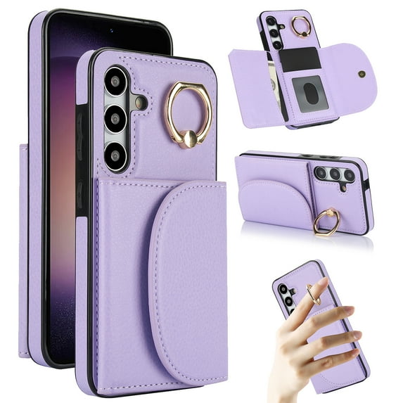 Wallet Case Compatible with Samsung S23 FE 360° Rotation Finger Ring Holder RFID Blocking Premium Leather Case with Card Slots Folio Flip PU Durable for Men Women Samsung Galaxy S23 FE, Purple
