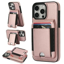 Wallet Case Compatible With iPhone 14 Pro,[Support MagSafe Wireless Charging] [Kickstand] Flip Magnetic PU Leather Shockproof Rugged Wallet Phone Cover with Detachable Card Holder,Rosegold