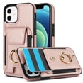 thumbnail image 1 of Wallet Case Compatible with iPhone 11 with Card Holder, 360° Rotation Finger Ring Kickstand PU Leather Stretchy Fabric Cover Drop Protection with Magnetic Snap Case Cover, Rosegold, 1 of 8