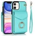 thumbnail image 1 of Wallet Case Compatible with iPhone 11, Case with Card Holder,with a strap, RFID Blocking Leather Cover 360°Rotation Ring Kickstand Protective Bumper Designed for Apple iPhone 11,Mint, 1 of 10