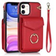 thumbnail image 1 of Wallet Case Compatible with iPhone 11, Case with Card Holder,with a strap, RFID Blocking Leather Cover 360°Rotation Ring Kickstand Protective Bumper Designed for Apple iPhone 11,Red, 1 of 10